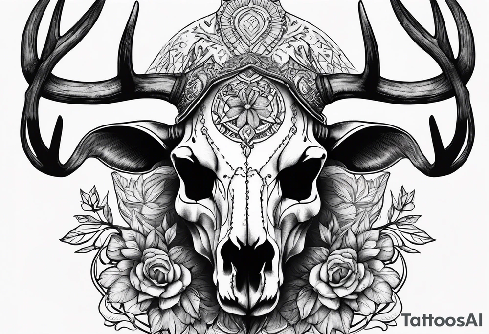 A human with a deer skull head tattoo idea