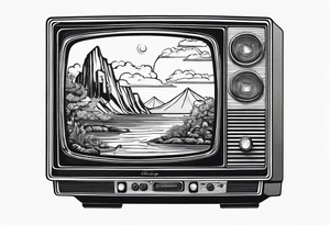 retro tv with broken screen that shows another world tattoo idea