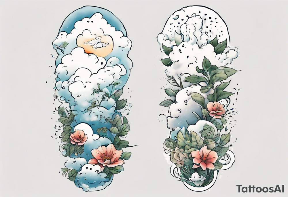 a forearm tattoo with a cloud with little plants and underneath it the date 12.08.05 tattoo idea