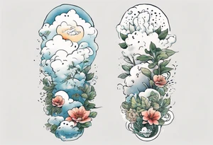 a forearm tattoo with a cloud with little plants and underneath it the date 12.08.05 tattoo idea