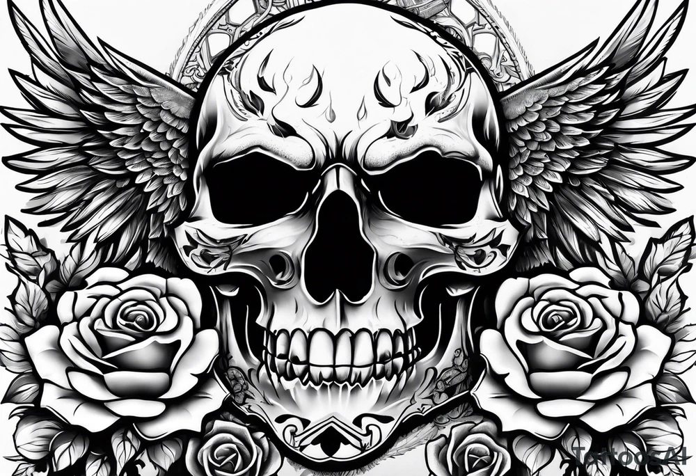 Eagle rose skull tattoo idea
