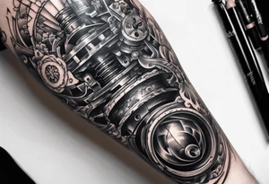 Broken suspension components inside human leg tattoo idea