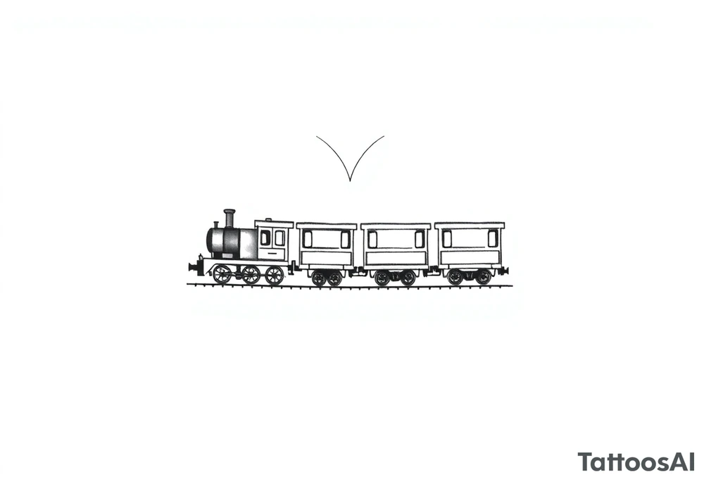A modern train with carriages in the shape of a heart tattoo idea