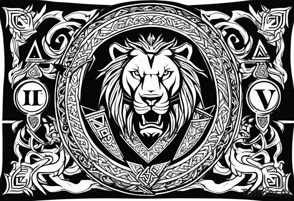 Valhalla sword shield lion dragon valknut tattoo idea