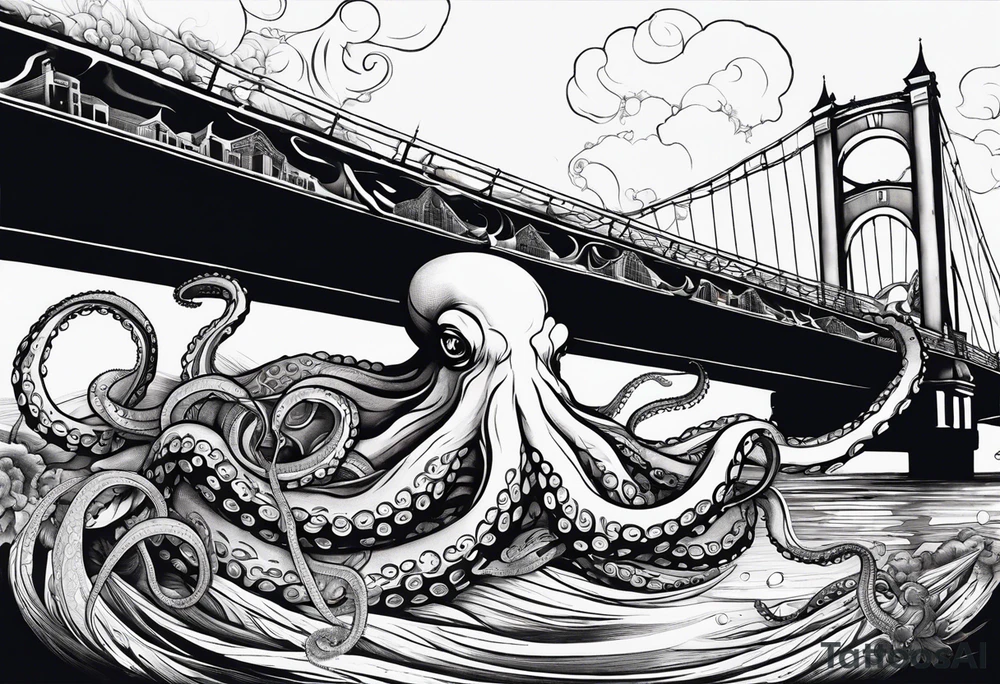 Octopus attacking bridge tattoo idea