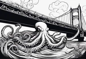 Octopus attacking bridge tattoo idea