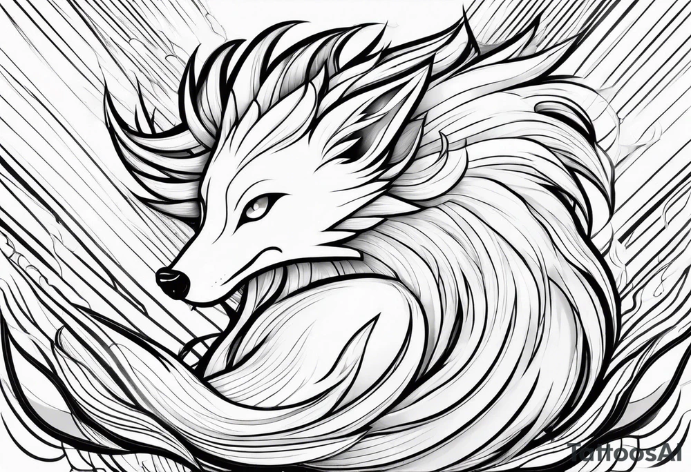 ninetales, cartoony and minimalistic, make it face forward tattoo idea