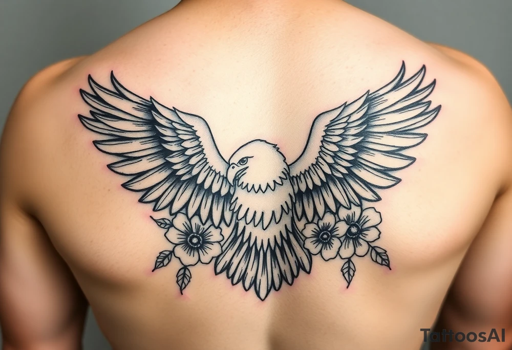 eagle and flowers wings not opened tattoo idea