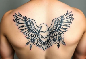 eagle and flowers wings not opened tattoo idea