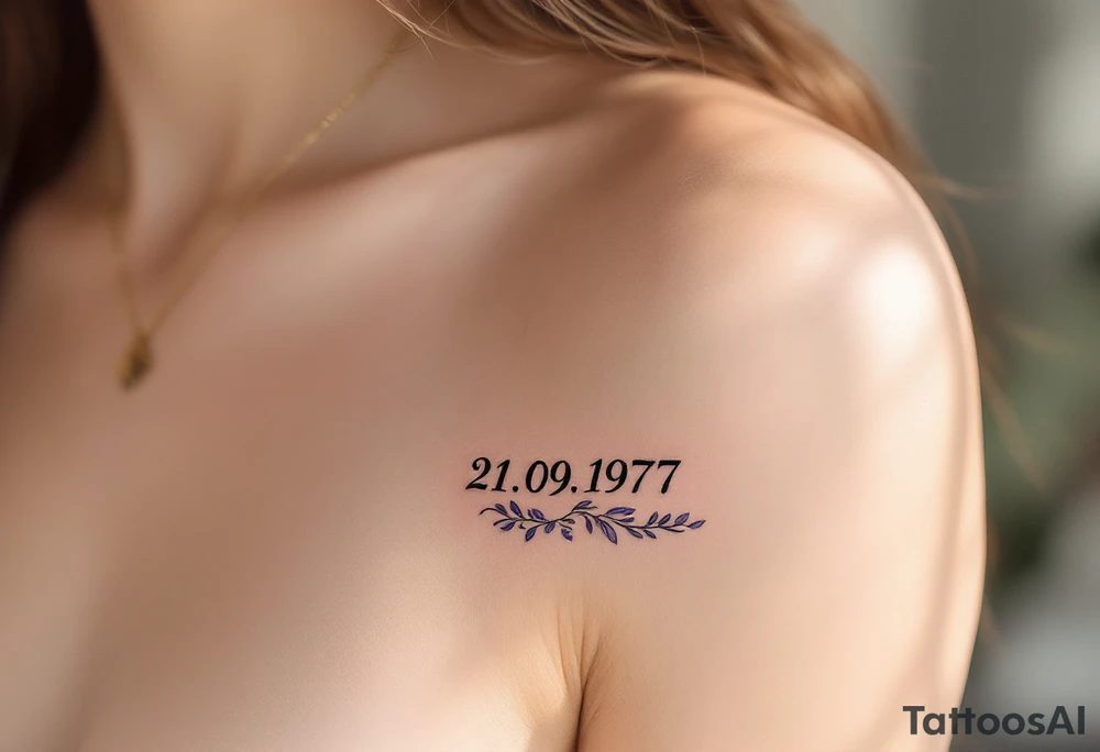 Elegant 21.09.1977 flowing in calligraphy with lavender accents beneath. tattoo idea