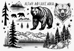 bear, forest, lake, appalachia, arm sleeve tattoo tattoo idea