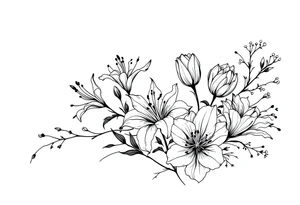 flower arrangement with spider lilies, tulip, lilies, cherry blossom tattoo idea