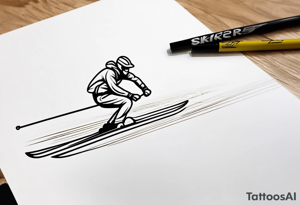 Skier in motion, single line tattoo idea
