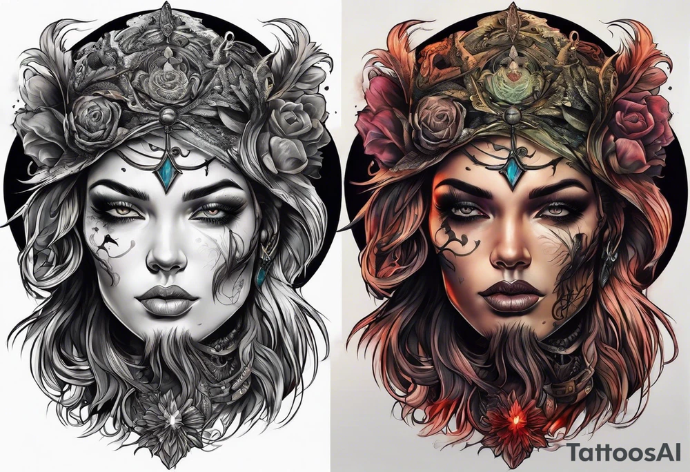 portrait of a creature death angel tattoo idea