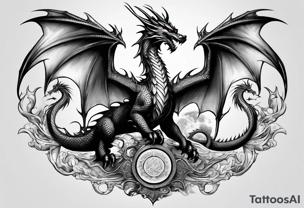 Family of five dragons with wings spread tattoo idea