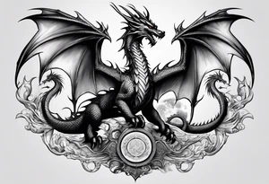 Family of five dragons with wings spread tattoo idea