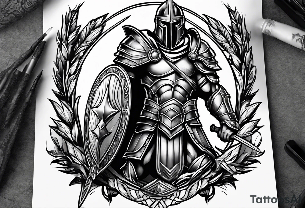 Spartan warrior with shield tattoo idea