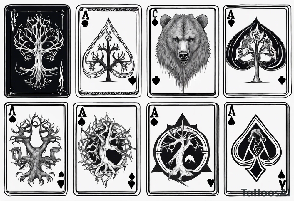 Gondor, Yggdrasil, bears, playing cards Aces and Eights tattoo idea