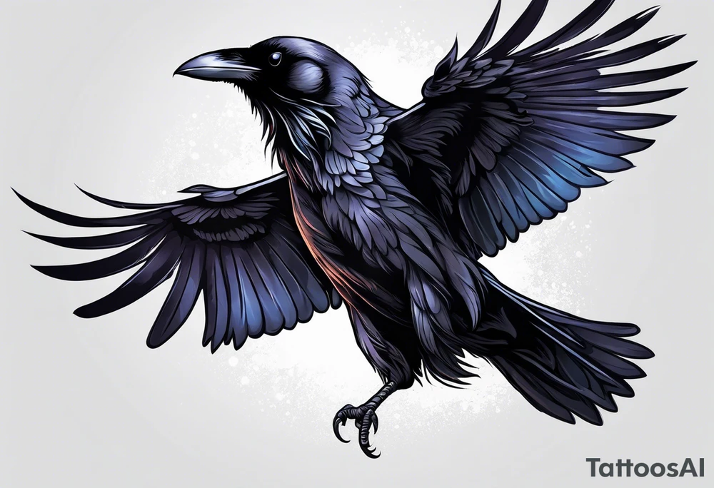 Gothic raven flying holding a light at night tattoo idea