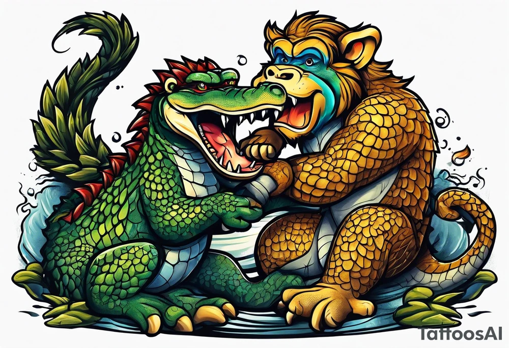 Alligator wrestling a monkey tattoo idea