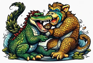 Alligator wrestling a monkey tattoo idea