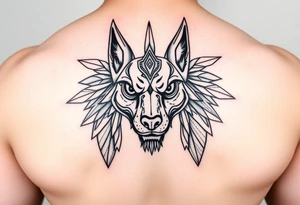 muscle Egyptian Anubis god face in Egypt style dog face tattoo idea