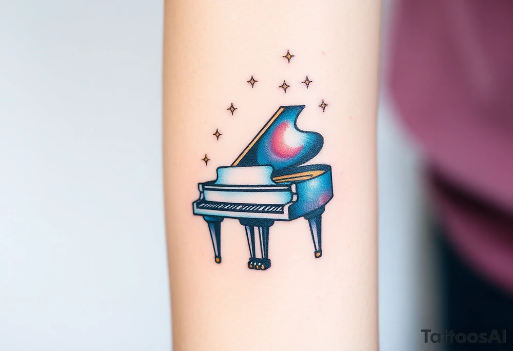 Grand piano under stars tattoo idea