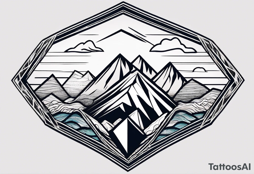 Mountains and ocean waves  crashing diamond shape tattoo idea