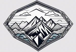 Mountains and ocean waves  crashing diamond shape tattoo idea