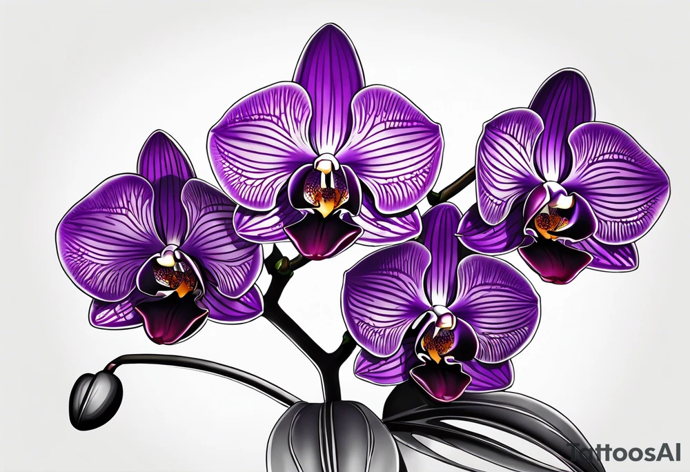 Dark purple orchid with the name Ryan in the stem tattoo idea