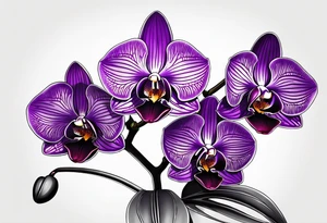 Dark purple orchid with the name Ryan in the stem tattoo idea
