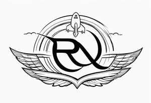 Infinity symbol with letter R & P and simple airplane flying tattoo idea