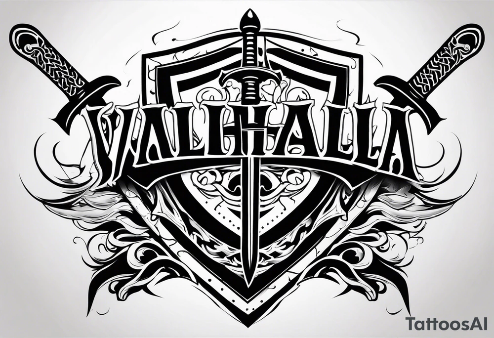 Valhalla flames shield sword tattoo idea