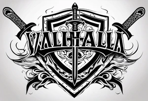 Valhalla flames shield sword tattoo idea
