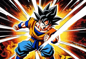 paint son goku as a super saiyajin 2, doing a kamehameha. sourround him by his friends and his family. all of them are displayed as a papercut tattoo idea