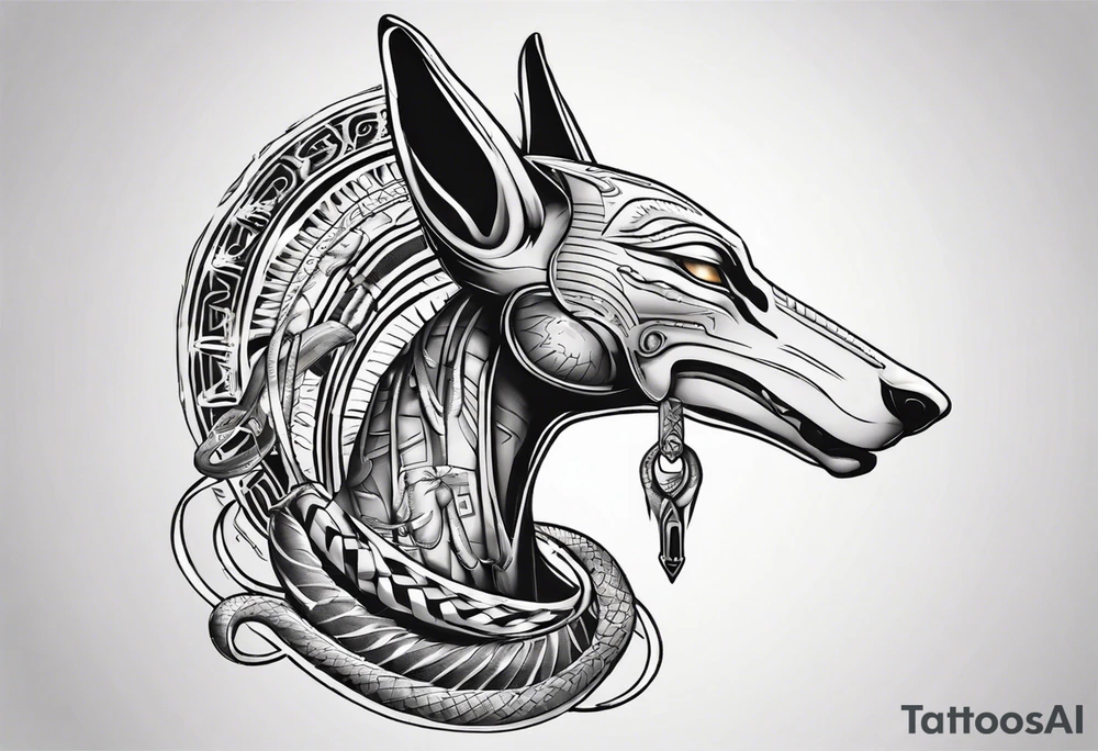 Egyptian god Anubis with snakes tattoo idea