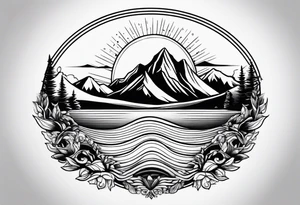 Sun, sea, mountain tattoo idea