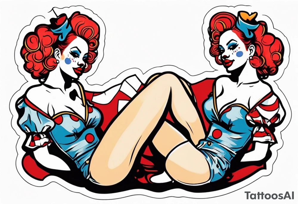 female pin up clown full body tattoo idea