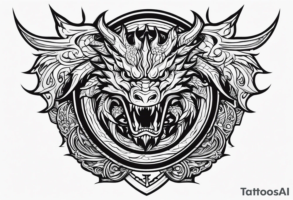 Valhalla sword shield dragon head tattoo idea