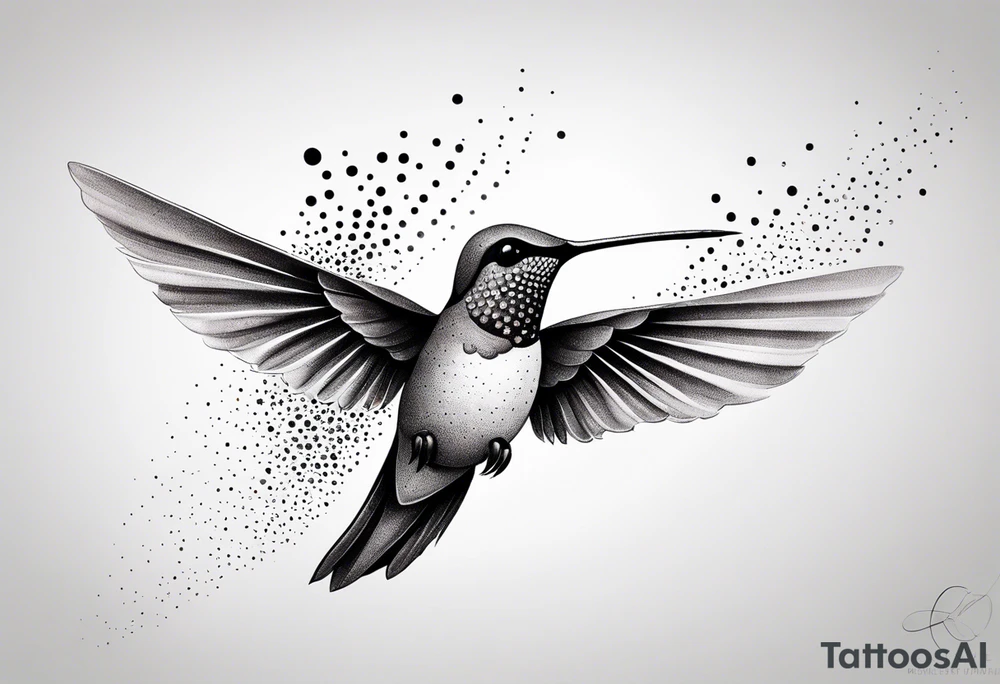 Design a minimalist tattoo of a hummingbird in flight, with elegant lines capturing its grace and vibrant energy tattoo idea