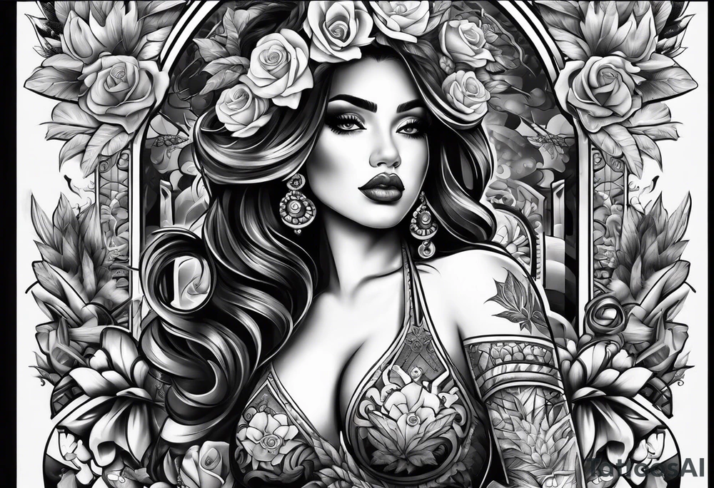 Chicano style sleeve about drugs family and women tattoo idea