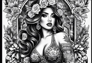 Chicano style sleeve about drugs family and women tattoo idea