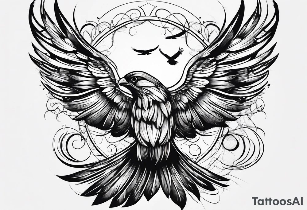 single feather for placement on inside are with birds flying out tattoo idea