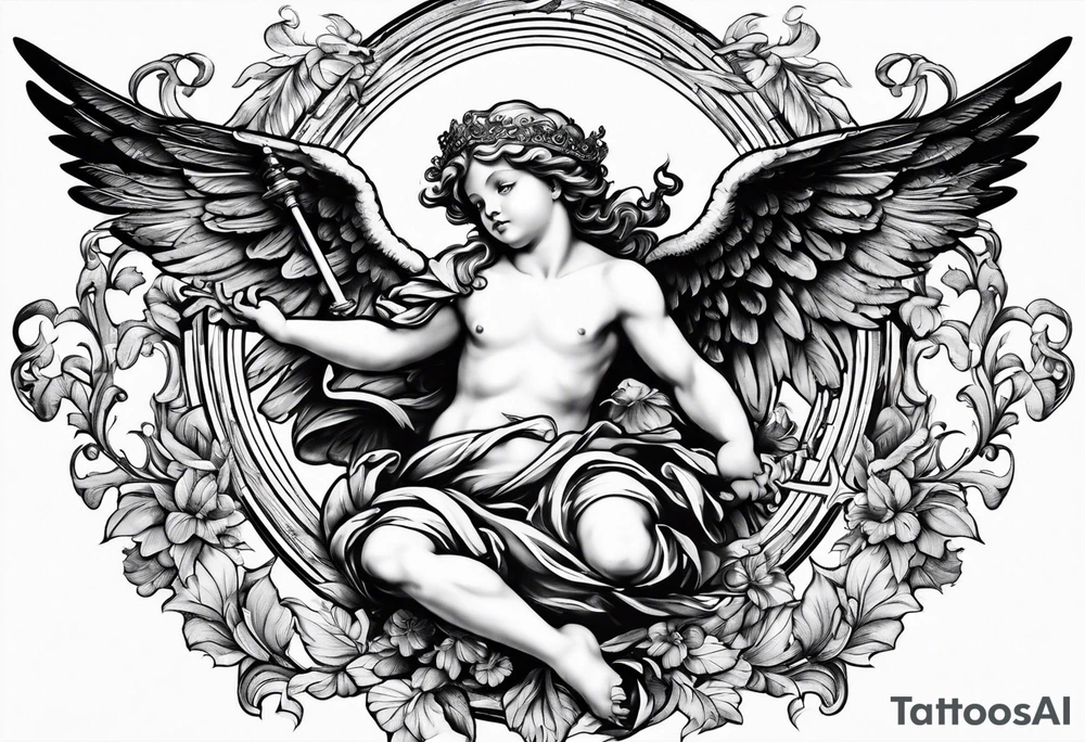 Flying Cherub renaissance style tattoo idea
