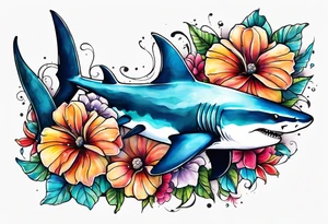 Hammerhead shark  with flowers tattoo idea