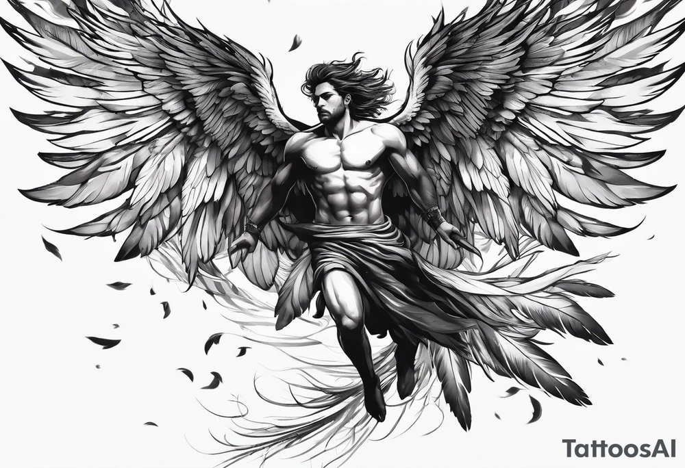 Icarus falling from the sky with feathered wings tattoo idea