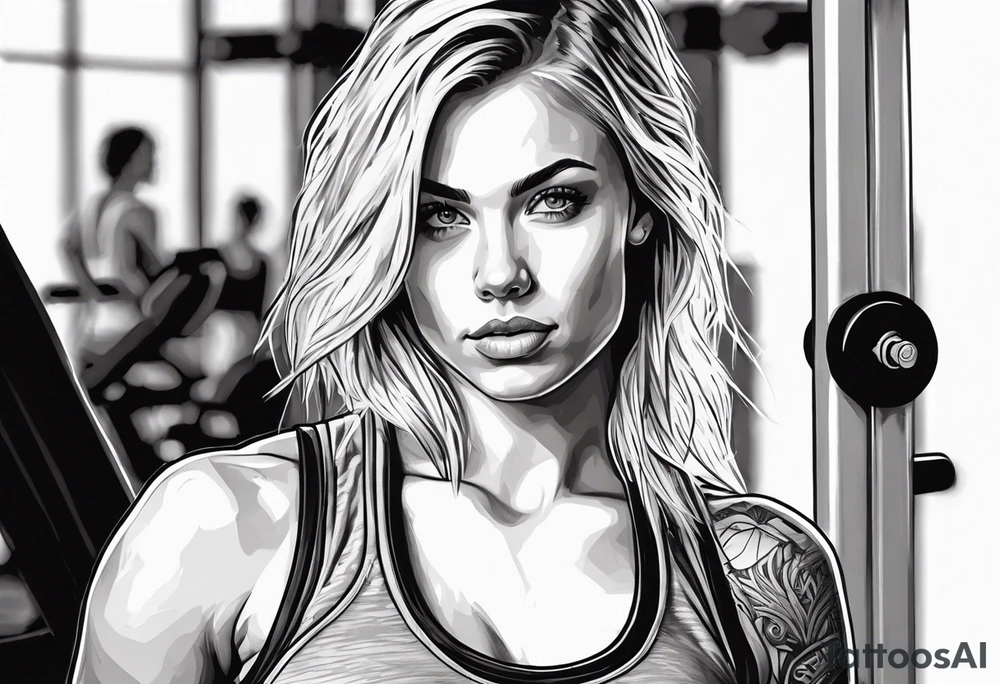 Young pretty blond woman in gym tattoo idea