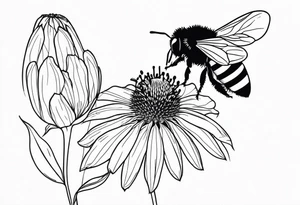 Fine line coneflower and bumblebee tattoo idea