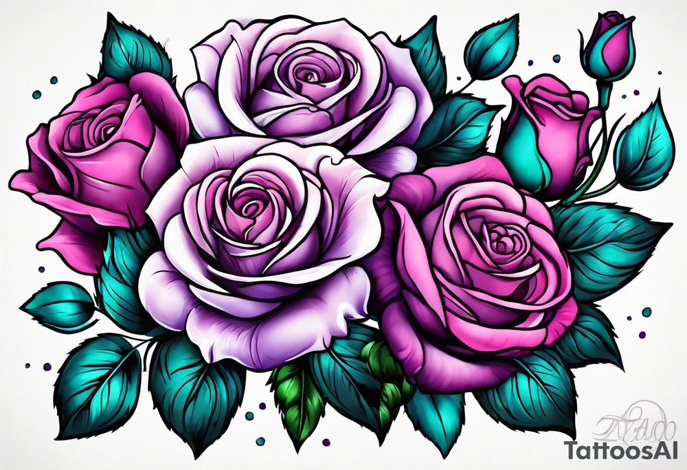 Dad, roses, teal, pink, purple tattoo idea