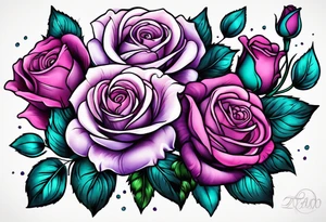 Dad, roses, teal, pink, purple tattoo idea
